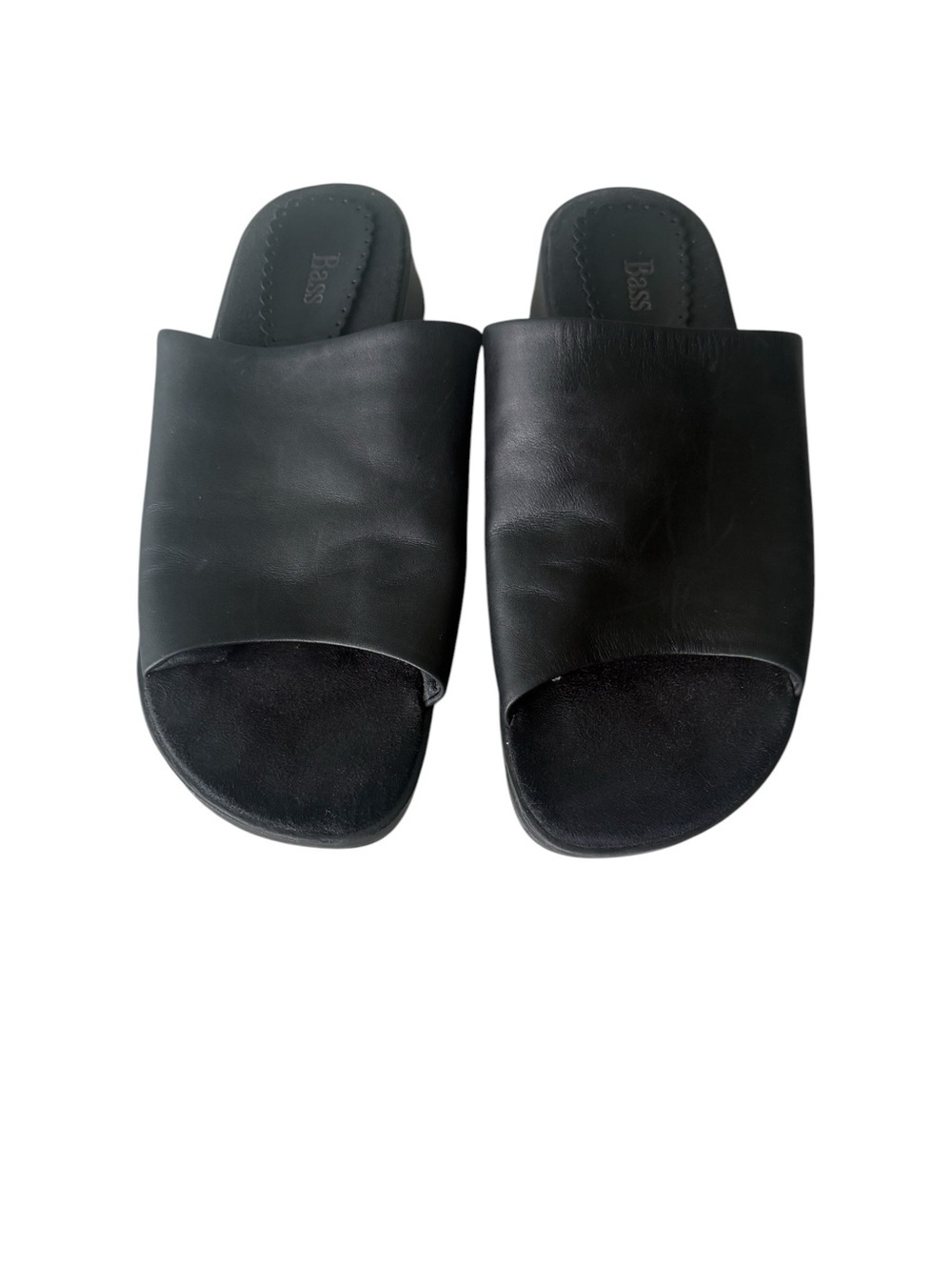 Bass Dalton Black Leather Slide Wedge - Single Band Size 9,5